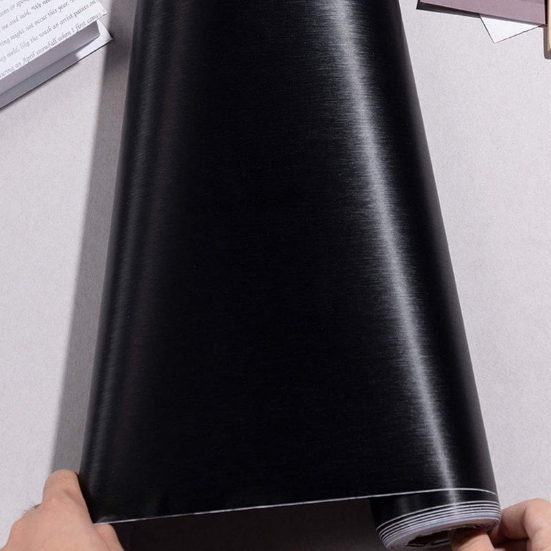 GLOW4U Self Adhesive Vinyl Black Brushed Metal Stainless Steel Look Contact Paper Wallpaper for Refrigerator Dishwasher Stove Oven Doors Appliances Kitchen Countertop Cabinets Furniture 15.7x117 Inches - Image 4